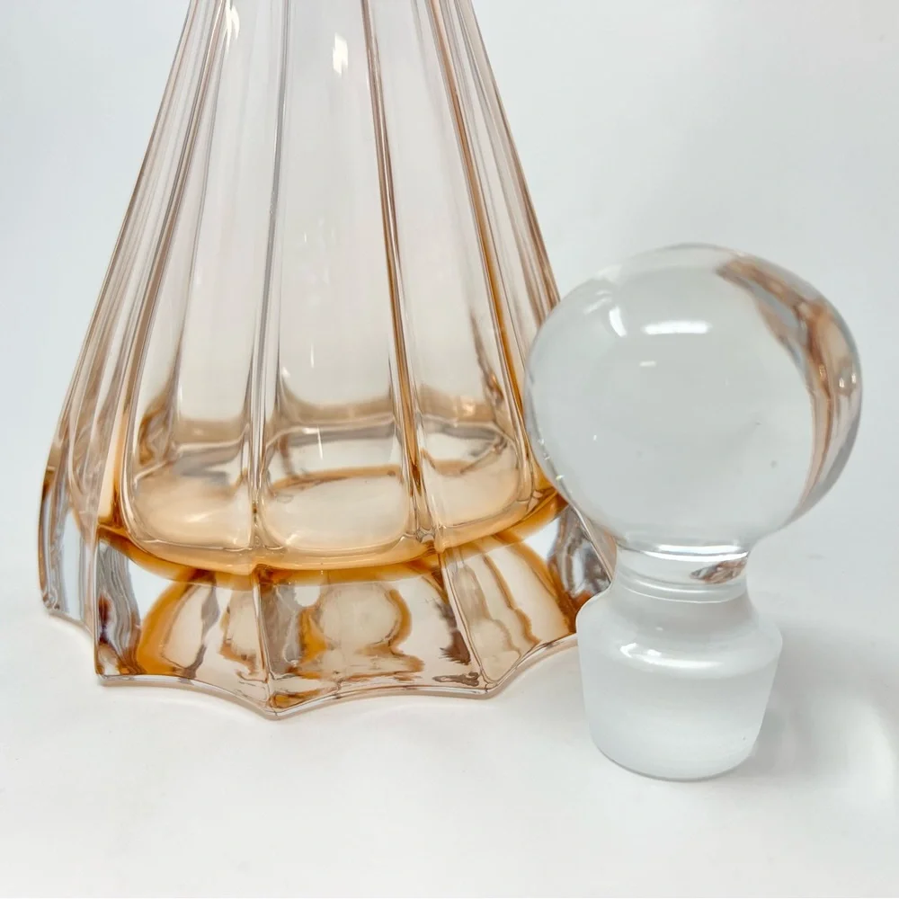 Rare Vintage Honey Amber Skirted Glass Decanter with Stopper Liquor Decorative
